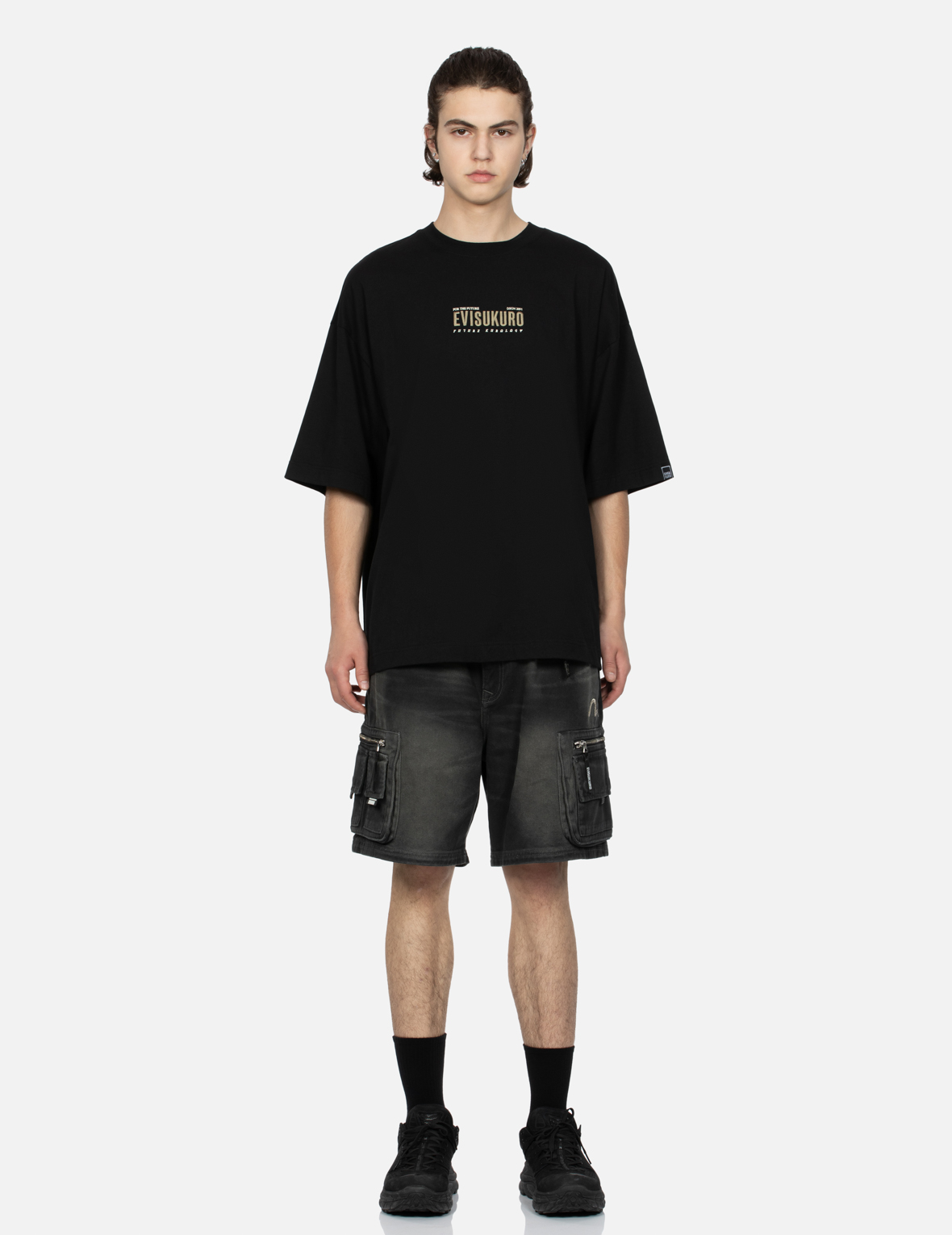 Logo Embroidery Belted Cargo Shorts