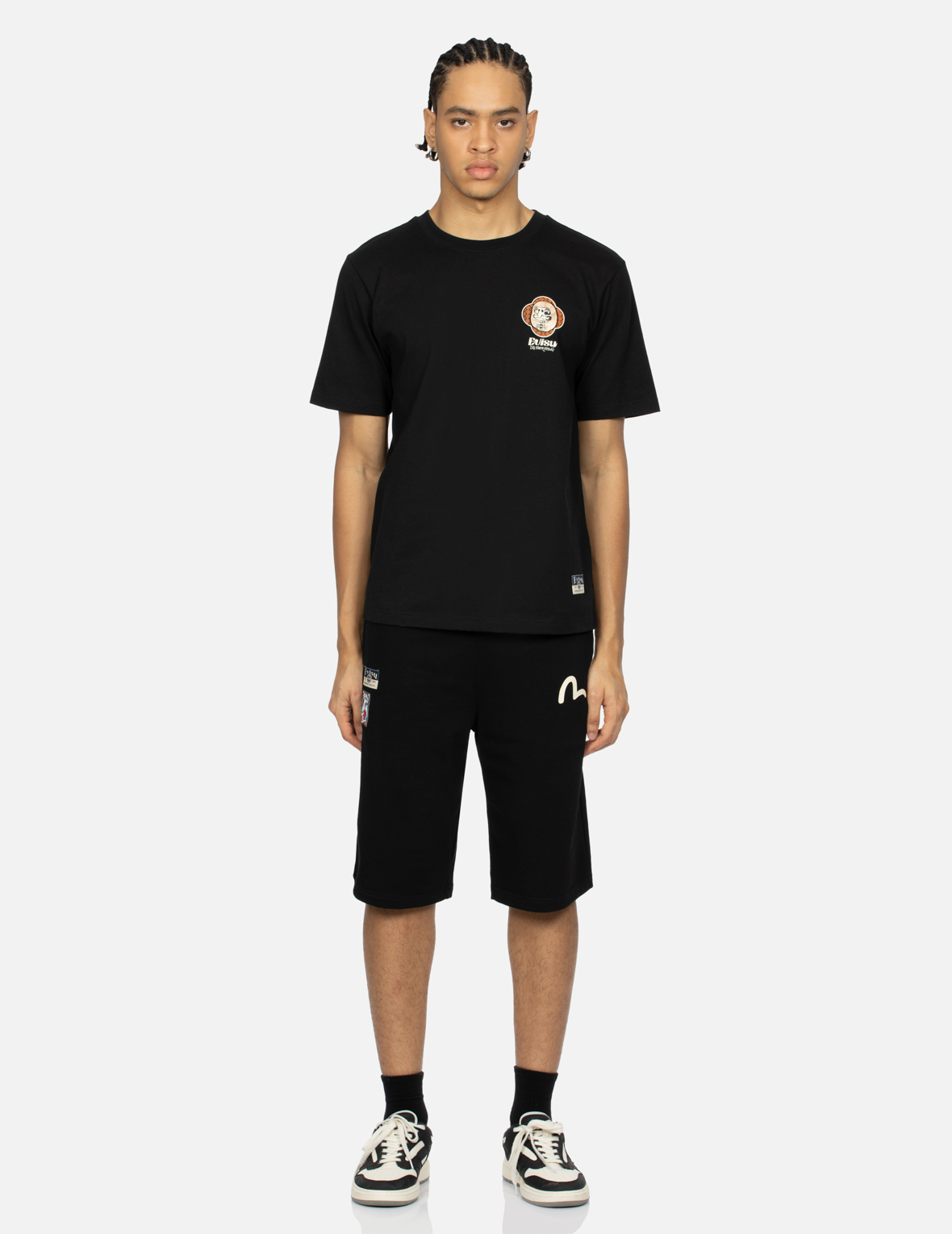 レトロ花札マルチロゴプリントレギュラーフィットTシャツ