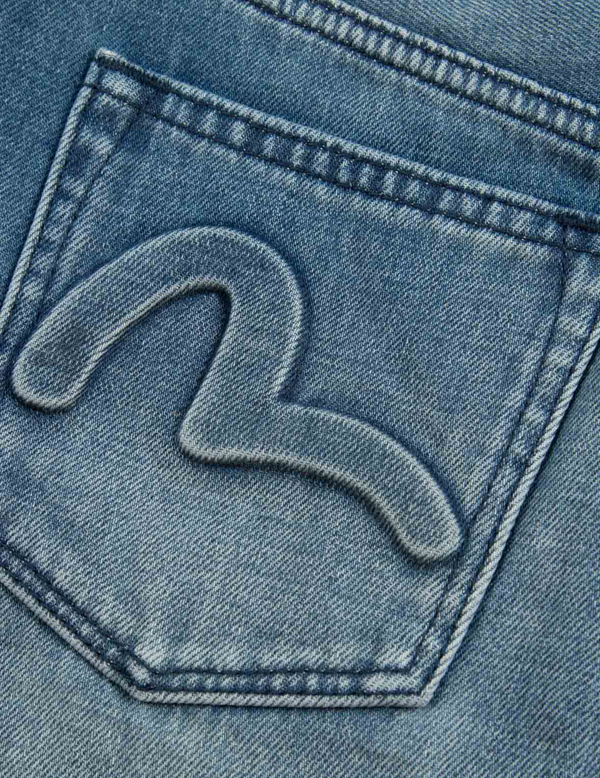 Seagull and Kamon Embossed Denim Skirt