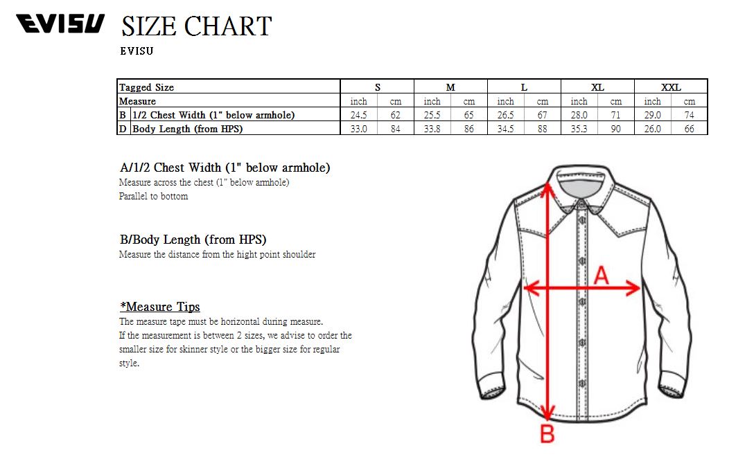evisu size chart
